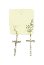Load image into Gallery viewer, Rhinestone Cross Dangle Earrings
