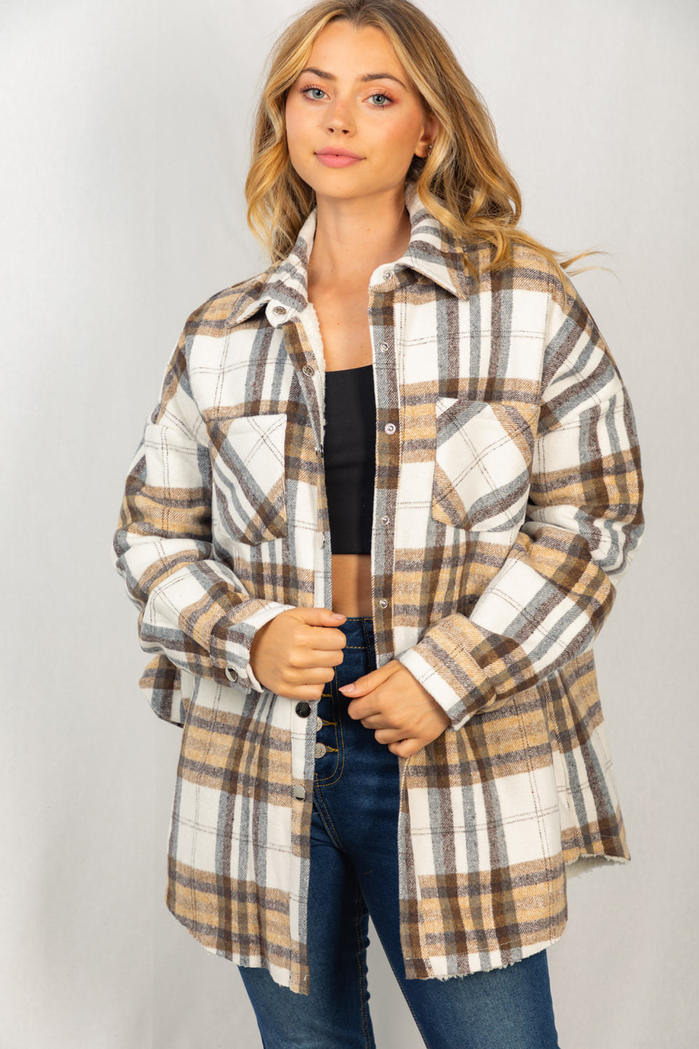 Oversized Sherpa Lined Flannel Jacket