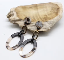 Load image into Gallery viewer, Black and Marble Tortoiseshell Dangle Earrings
