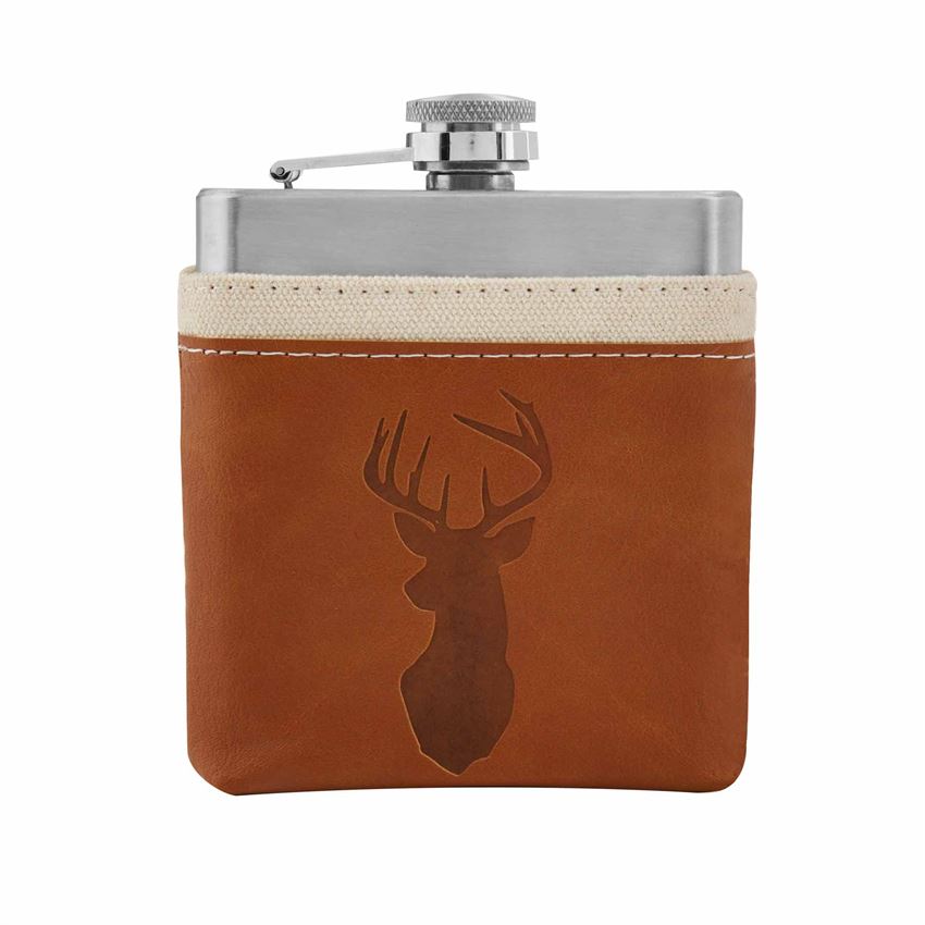 Deer Profile Leather Flask