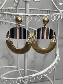 Striped Resin Metal Post Earrings
