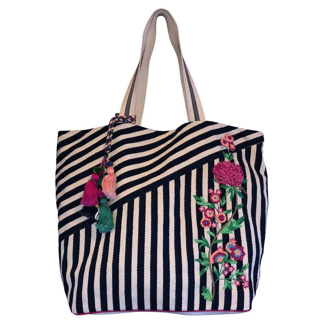Embroidered Stripes Tote