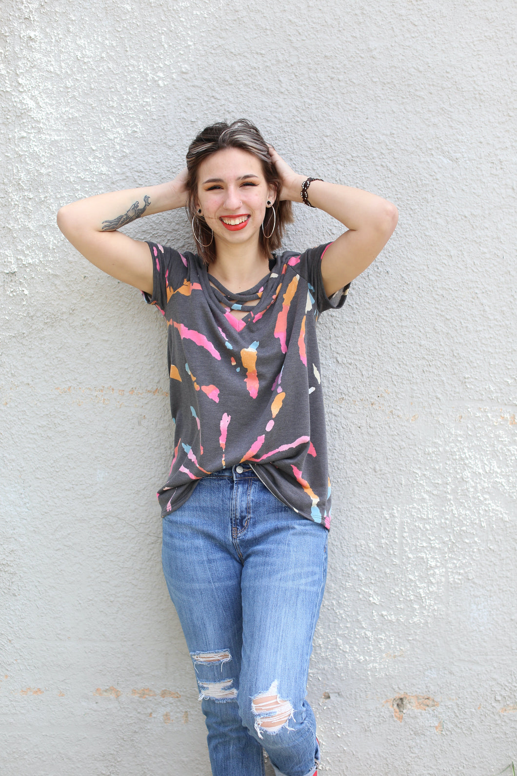 Color Burst V-Neck Top