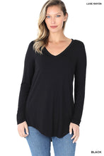 Load image into Gallery viewer, Luxe Rayon V-Neck Dolphin Hem Top

