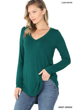Load image into Gallery viewer, Luxe Rayon V-Neck Dolphin Hem Top
