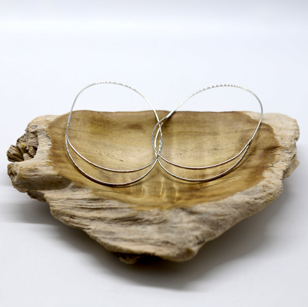 Double Hammered Silver Hoops