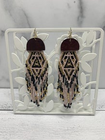 Beaded Fringe Wood Earrings