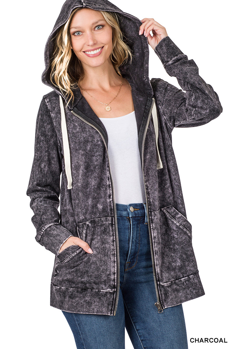 Mineral Wash Zipper Hoodie Jacket