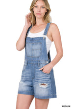 Load image into Gallery viewer, Distressed Denim Short Overalls
