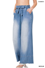Load image into Gallery viewer, Chambray Paperbag Waist Belted Wide Pants
