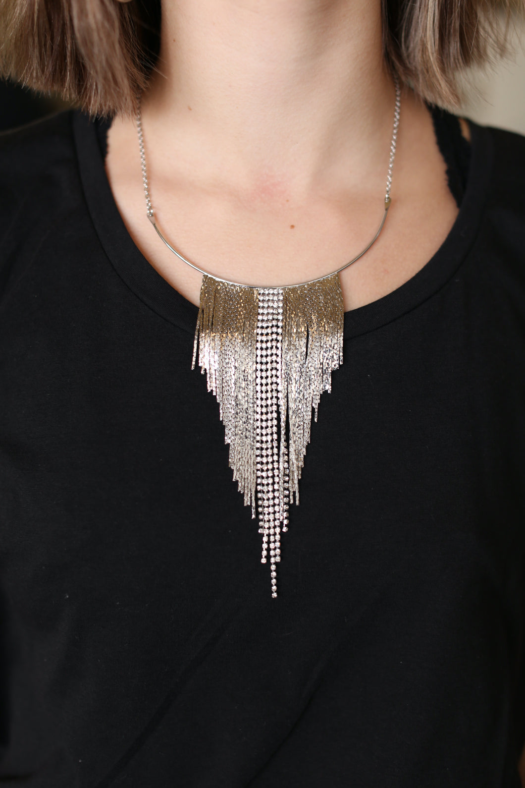 Metal Fringe Necklace and Earring Set