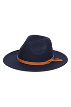 Load image into Gallery viewer, Wool Felt Faux Leather Strap Fedora Hat
