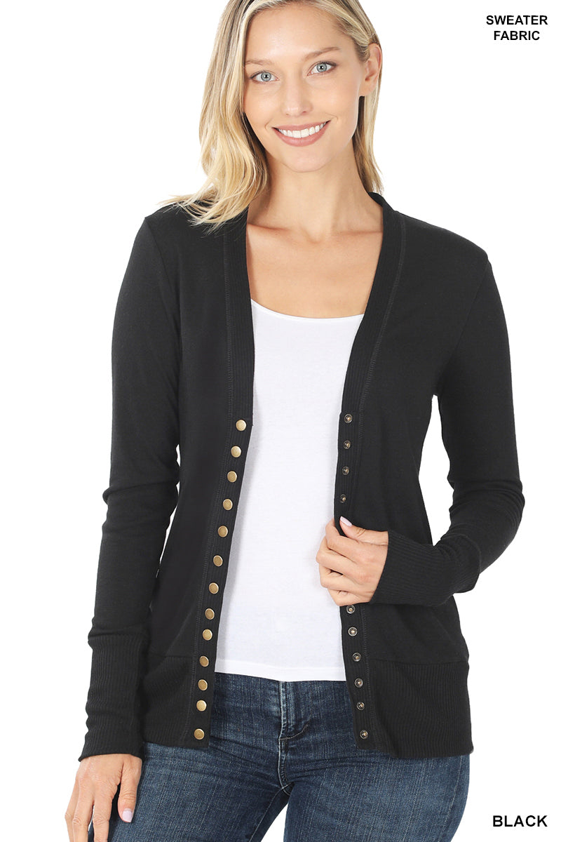 Snap Button Sweater cardigan with Ribbed Detail