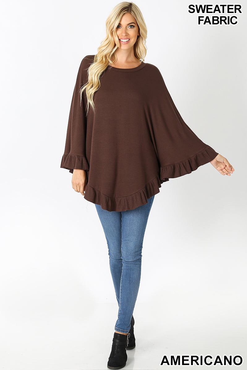 Ruffle Hem Poncho Sweater