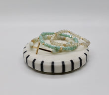 Load image into Gallery viewer, Triple Stack Beaded Bracelet with Cross
