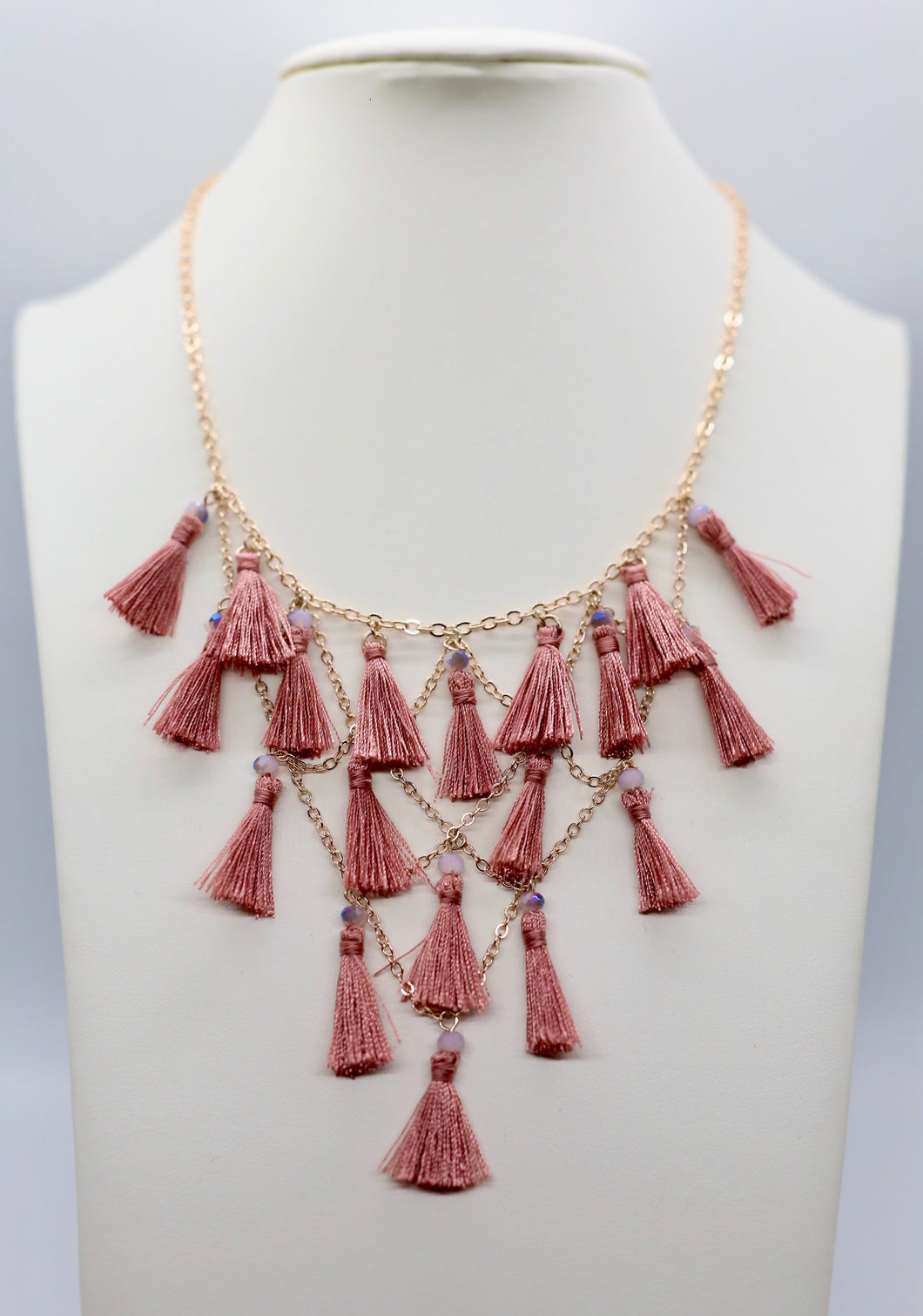 Mauve Fringe Chandelier Necklace