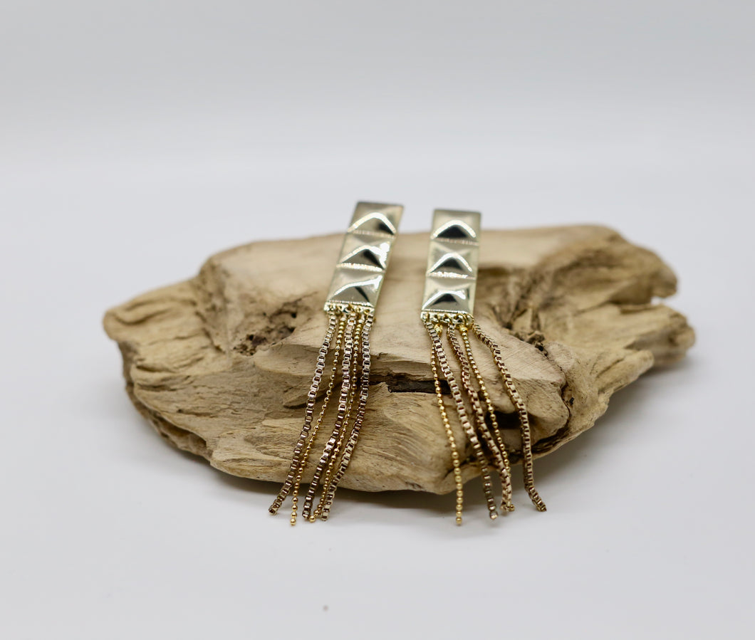 Gold Stud Fringe Earrings