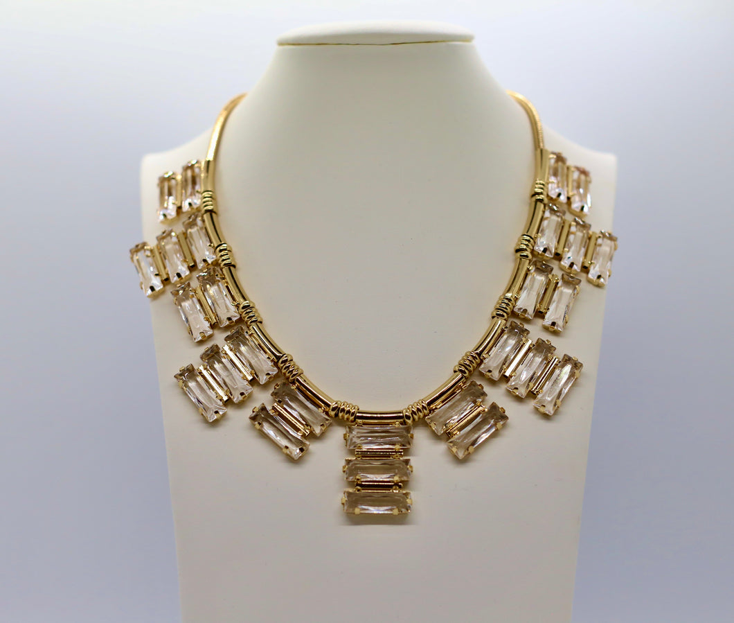 Emerald Cut Jeweled Statement Necklace