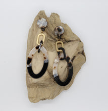 Load image into Gallery viewer, Black and Marble Tortoiseshell Dangle Earrings
