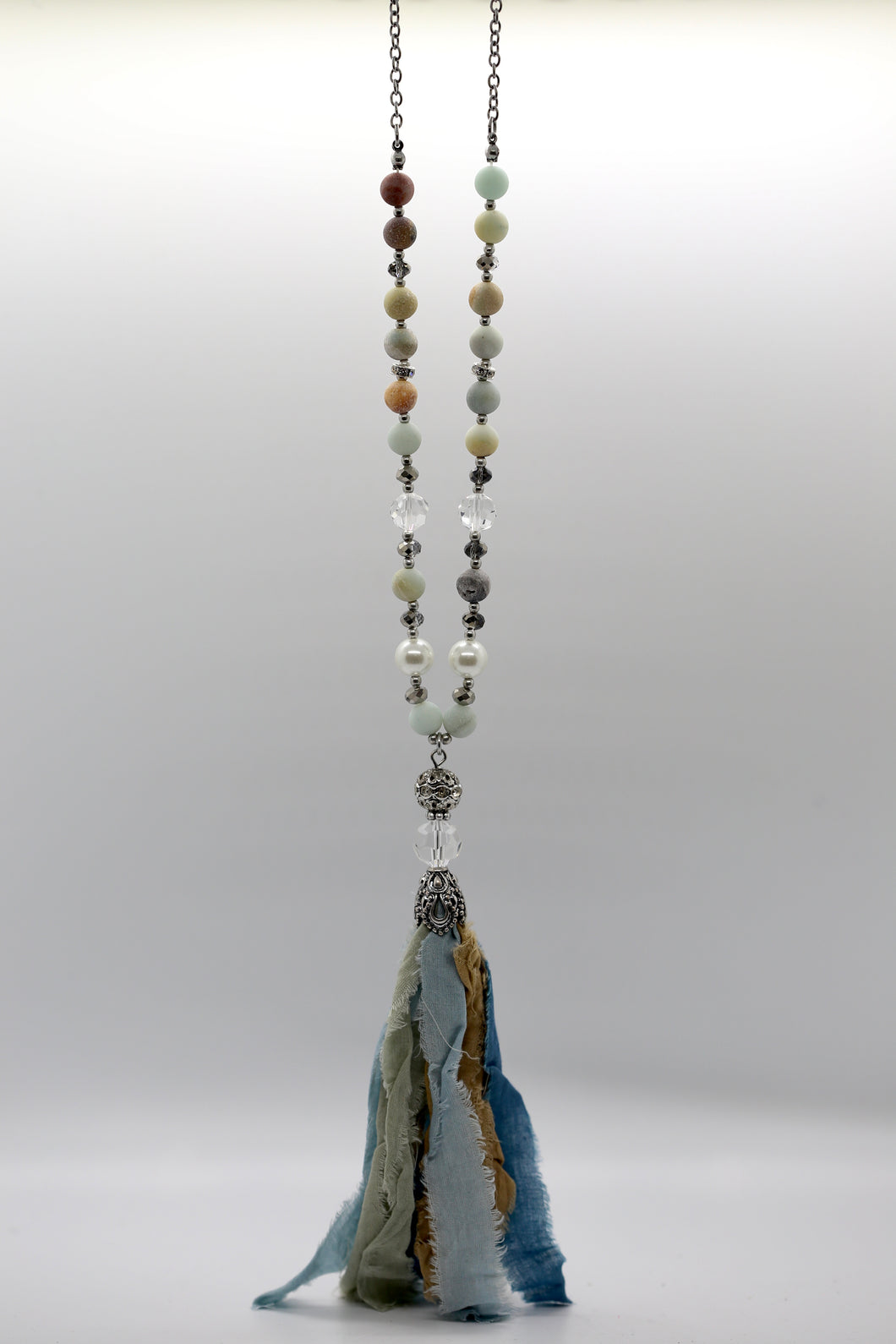 Beaded Tassel Gemstone Necklace