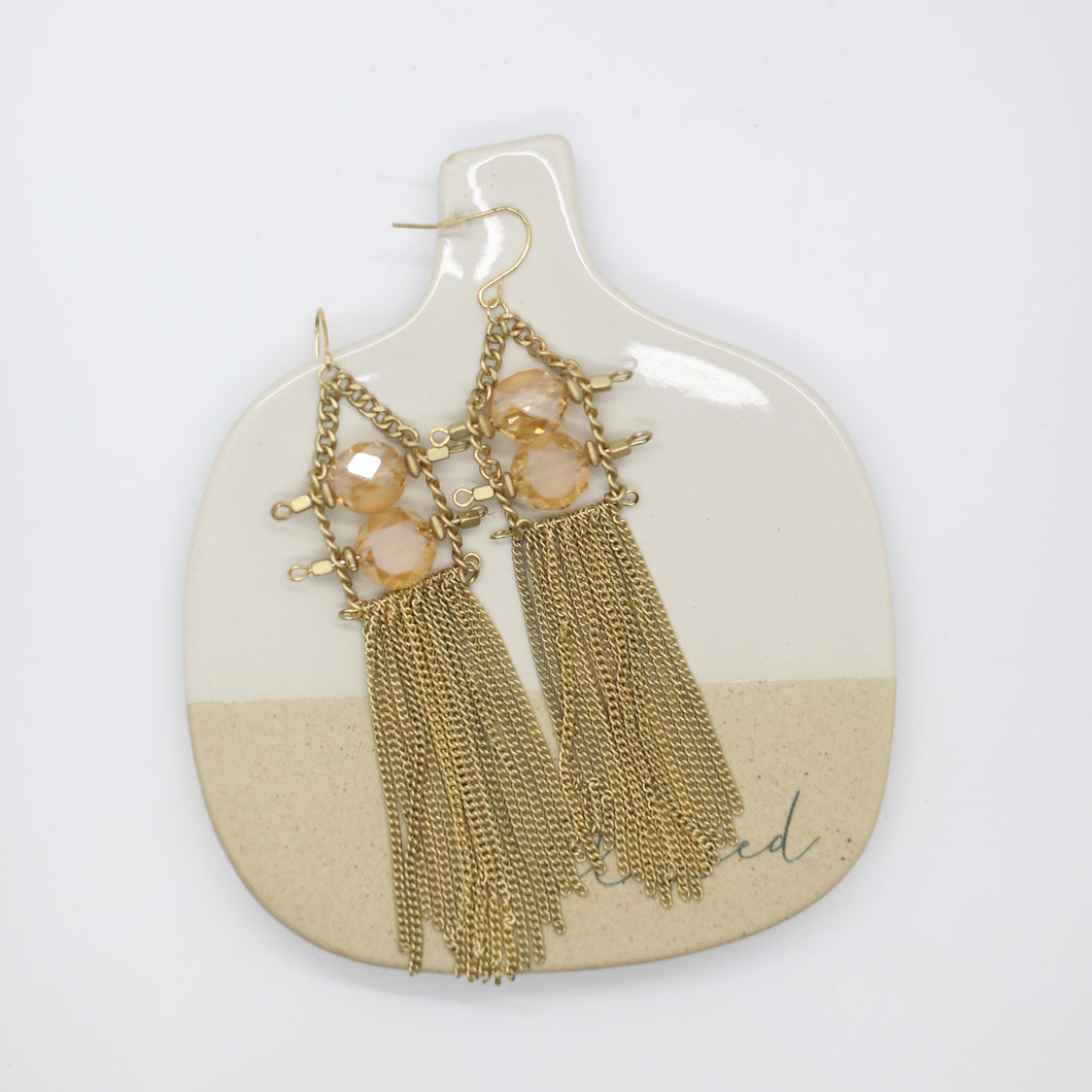 Double Gem Fringe Chandelier Earrings