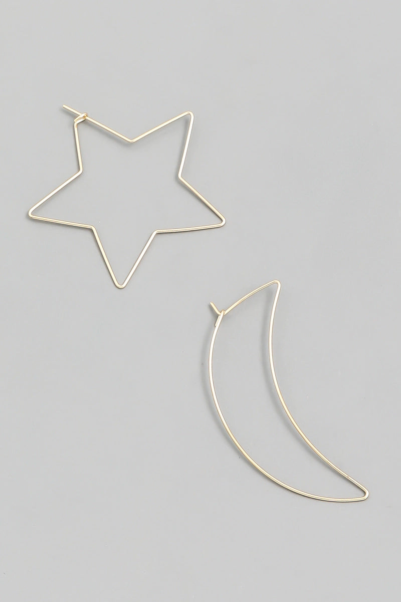 Wire Star or Moon Hoop Earrings