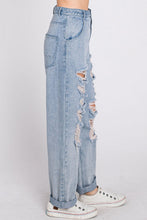Load image into Gallery viewer, Distressed Wide Leg Denim Jeans
