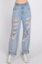 Load image into Gallery viewer, Distressed Wide Leg Denim Jeans
