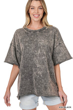 Load image into Gallery viewer, Acid Wash French Terry Drop Shoulder Raw Edge Top
