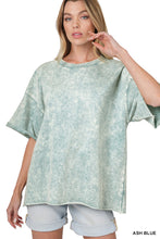 Load image into Gallery viewer, Acid Wash French Terry Drop Shoulder Raw Edge Top
