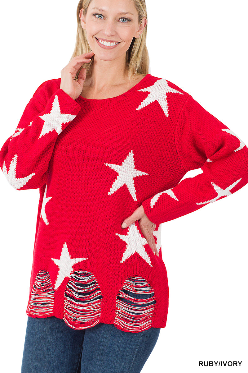 Distressed Star Sweater
