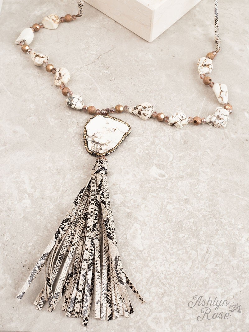 Snakeskin Tassel Chunky Stone Necklace