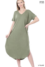 Load image into Gallery viewer, Viscose V-Neck Short Sleeve Round Hem Dress.
