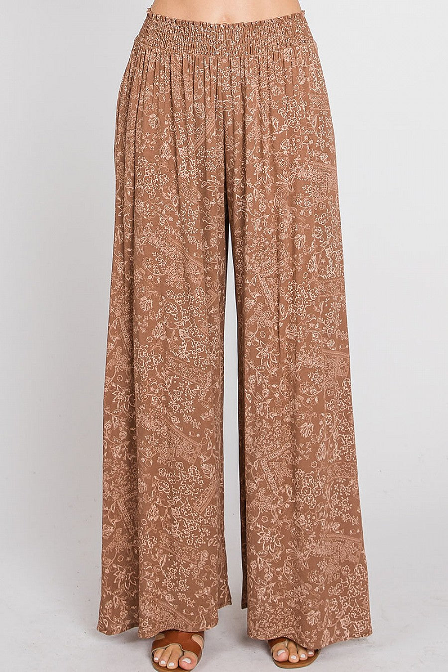 Floral Print Smocked Waist Wide Leg Pants