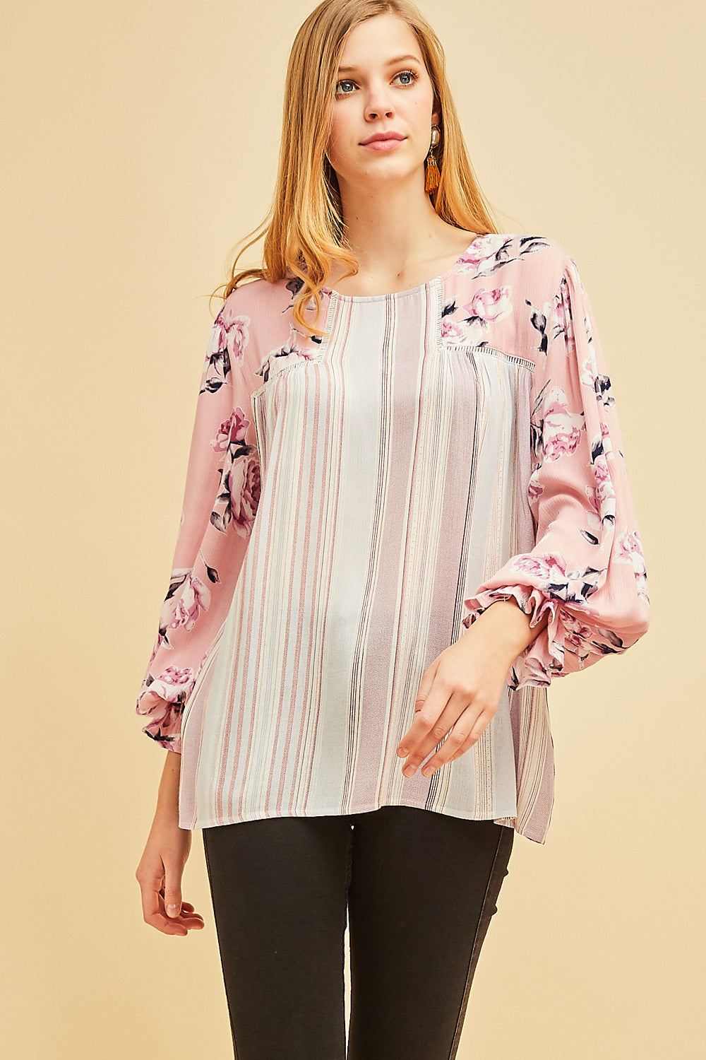 Striped and Floral Print Top