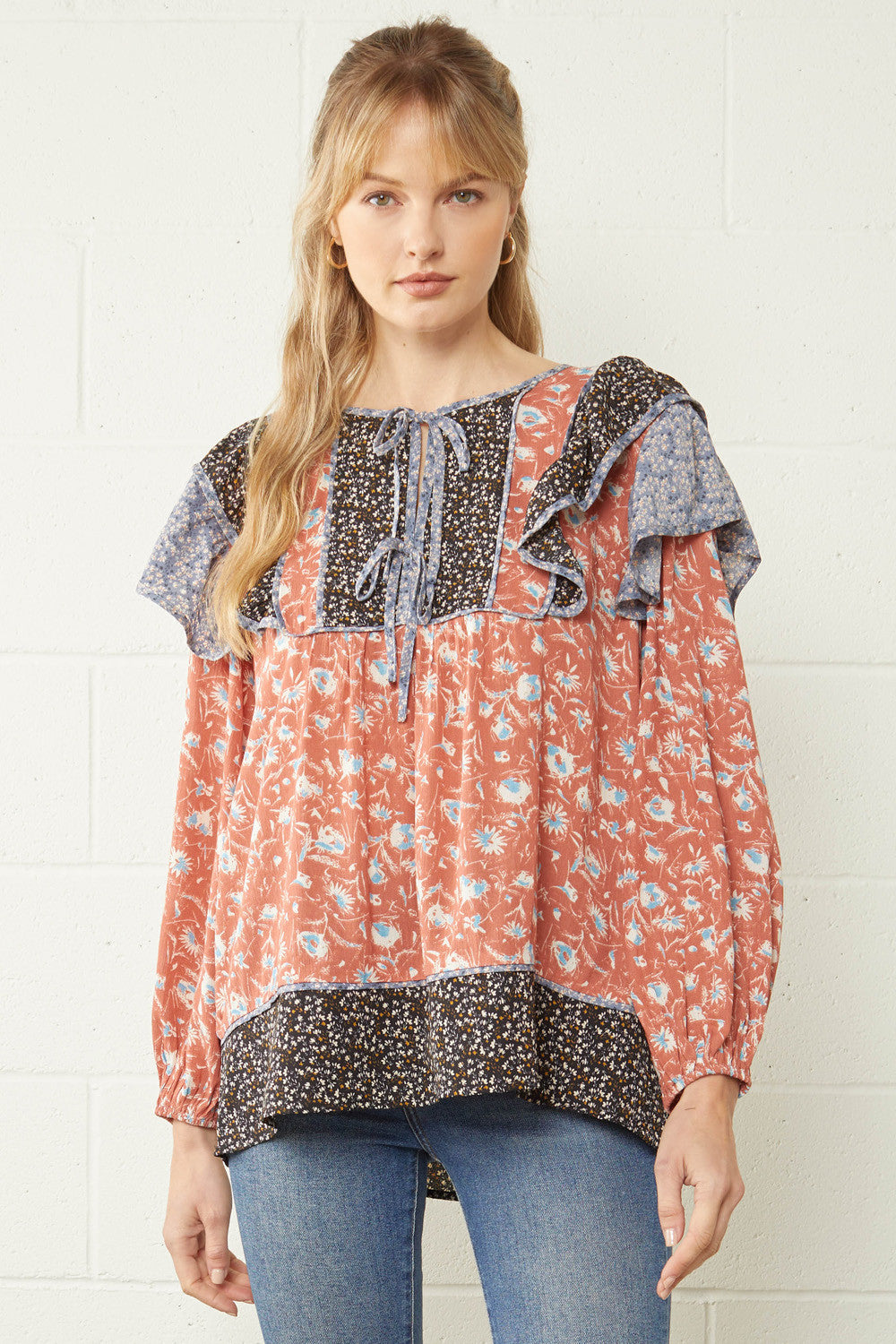 Floral Print Scoop-Neck Blouse