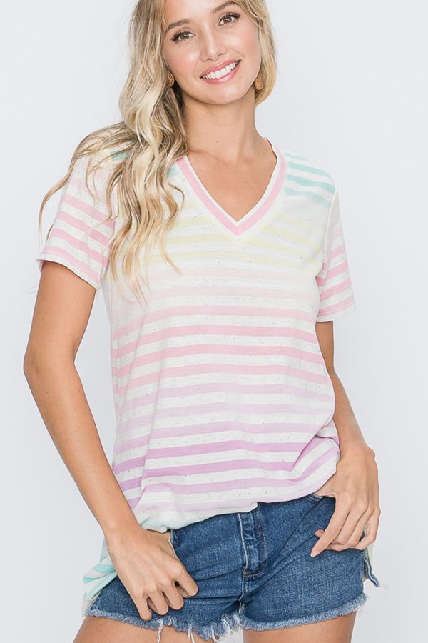 Heimish Short Sleeved Multi Color Striped Top