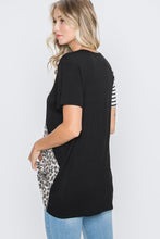 Load image into Gallery viewer, Heimish Short Sleeve Stripe and Animal Print Contrast Top
