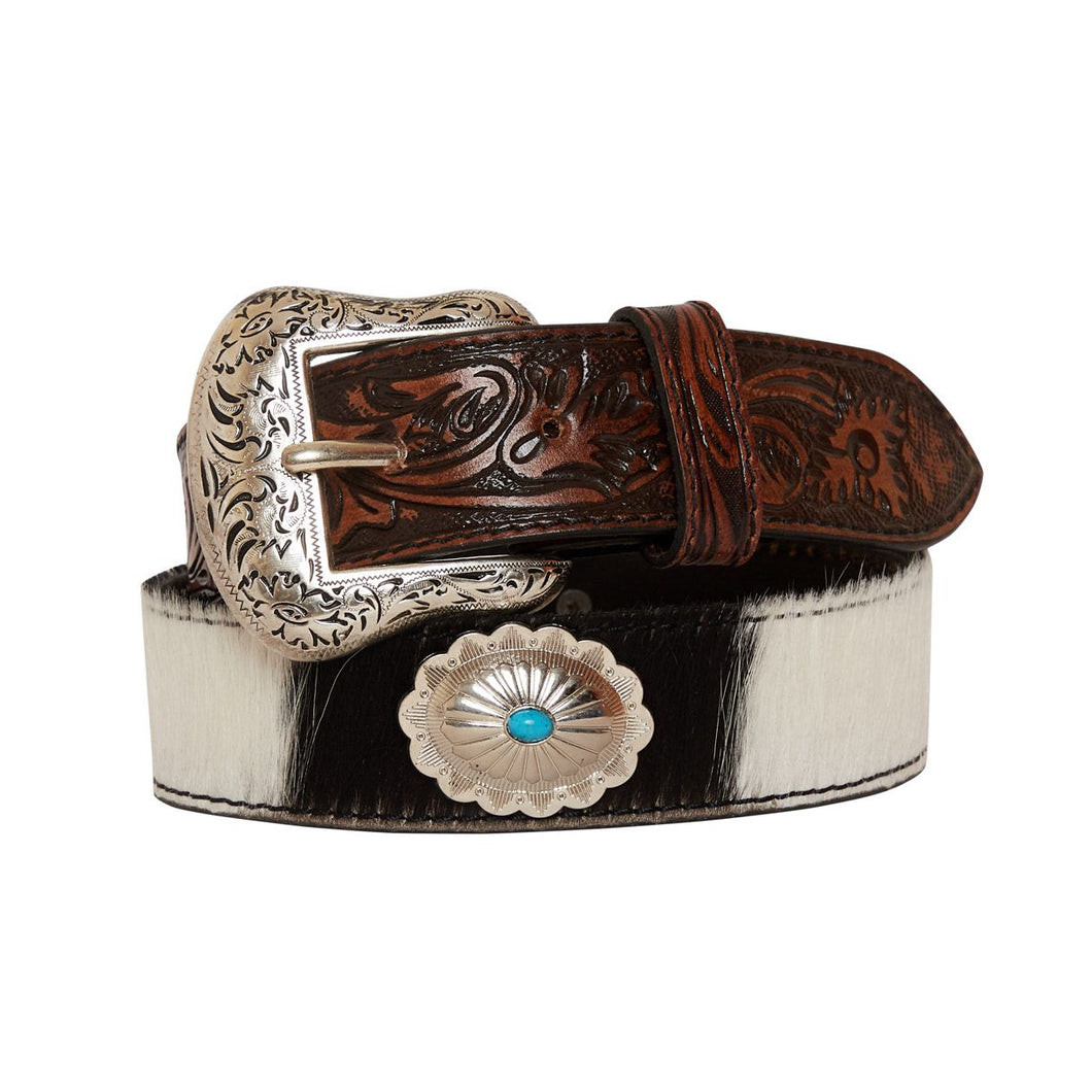 Distinguished Turquoise Hand-Tooled Leather Belt