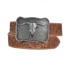 Load image into Gallery viewer, Structured Hand-Tooled Leather Belt

