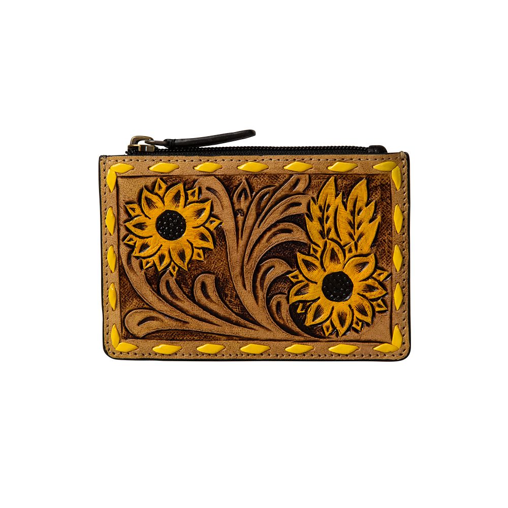 Radiant Sunflowers Hand-Tooled Credit Card Holder