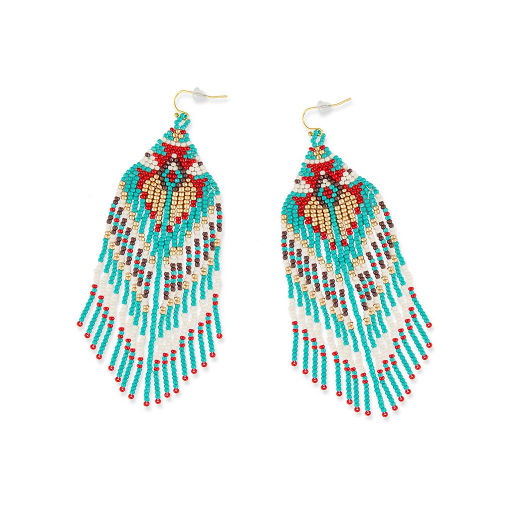 Rain Dance Beaded Earrings in Turquoise